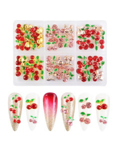 60 Piezas Encantos de Uñas Cereza 3D Katfan 9x9mm