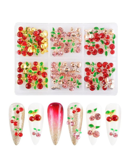 60 Piezas Encantos de Uñas Cereza 3D Katfan 9x9mm