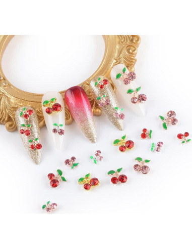 60 Piezas Encantos de Uñas Cereza 3D Katfan 9x9mm