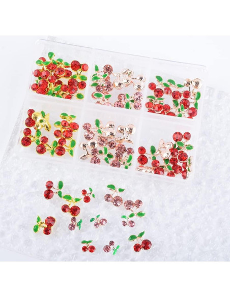 60 Piezas Encantos de Uñas Cereza 3D Katfan 9x9mm