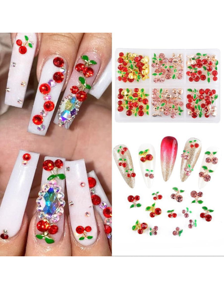 60 Piezas Encantos de Uñas Cereza 3D Katfan 9x9mm