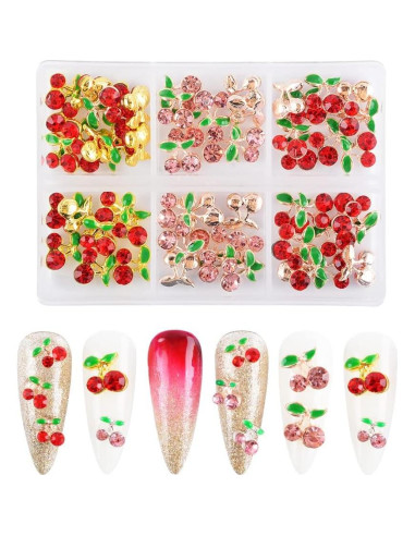60 Piezas Encantos de Uñas Cereza 3D Katfan 9x9mm