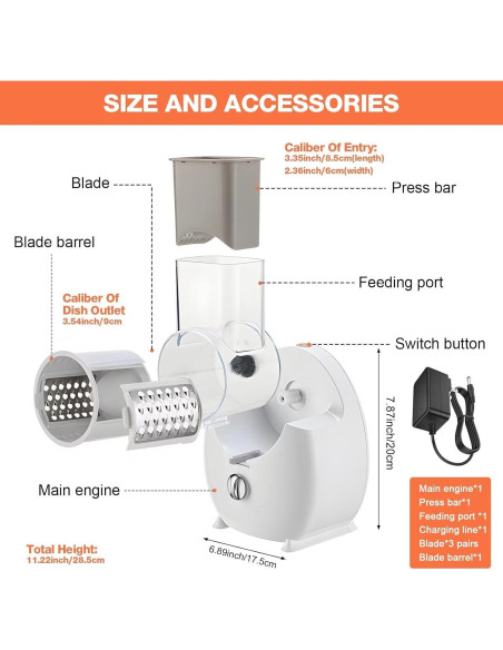 Rallador de Queso Eléctrico Failenfeivp 3 en 1 Blanco