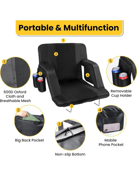 Asientos de Estadio JTSIOV 63.5 cm con Respaldo y Cojín - 2 Paquete