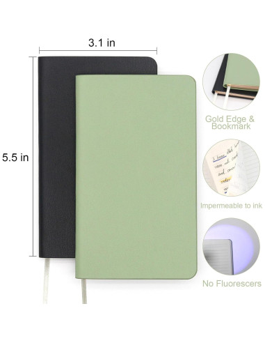 Cuadernos A6 de Tapa Blanda WETLOTE 2 Pack Negro Verde