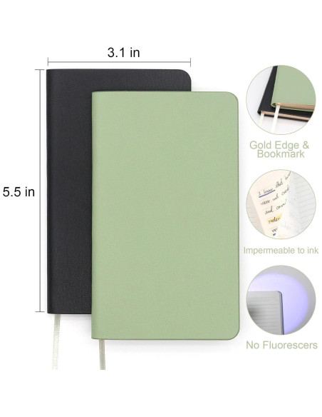 Cuadernos A6 de Tapa Blanda WETLOTE 2 Pack Negro Verde