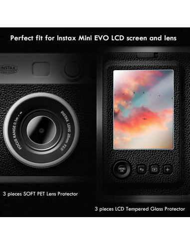 Accesorios Rieibi para Fujifilm Instax Mini EVO - Tapa de Lente y Protector LCD