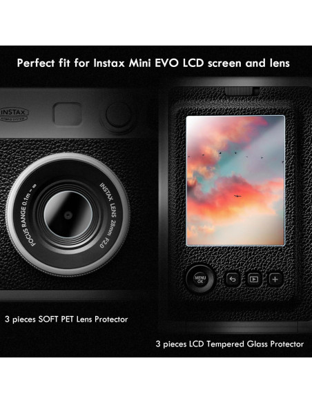 Accesorios Rieibi para Fujifilm Instax Mini EVO - Tapa de Lente y Protector LCD