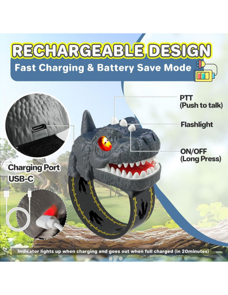 Walkie Talkies Dinosaurio T-Rex Recargables para Niños 2 Pack