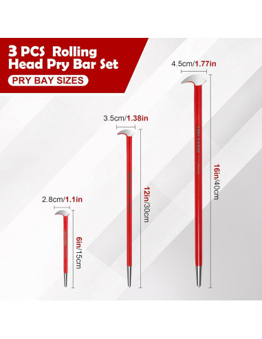Juego de 3 Palancas de Cabeza Rodante TOOLEAGUE 15.24cm 30.48cm 40.64cm