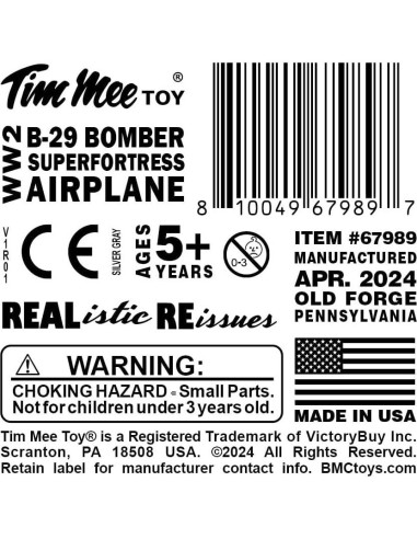 Avión de Juguete TimMee B-29 Superfortress Gris 24.77cm