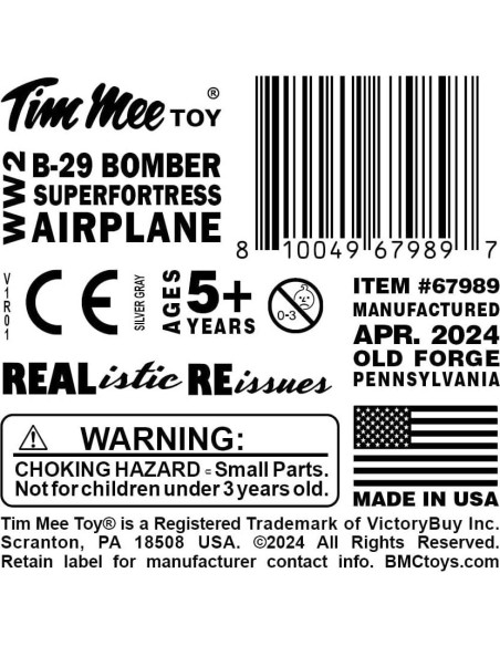 Avión de Juguete TimMee B-29 Superfortress Gris 24.77cm