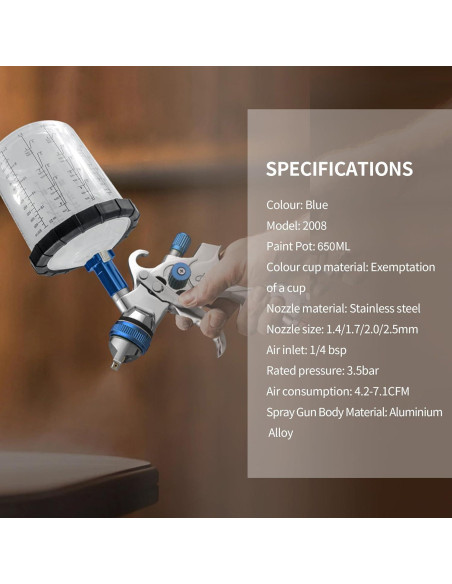 Pistola de Pulverización HVLP BENTOHKLE H2008 650cc Azul