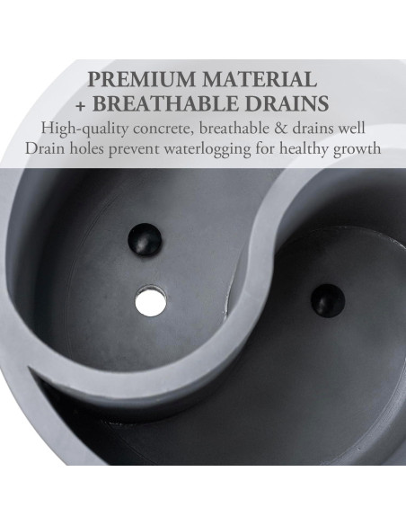 Maceta Yin Yang de Concreto Gris MyGift 24.1 cm Drenaje