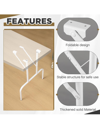 Patas de Mesa Plegables Tandefio 2 Pcs 73.66 cm Acero Blanco