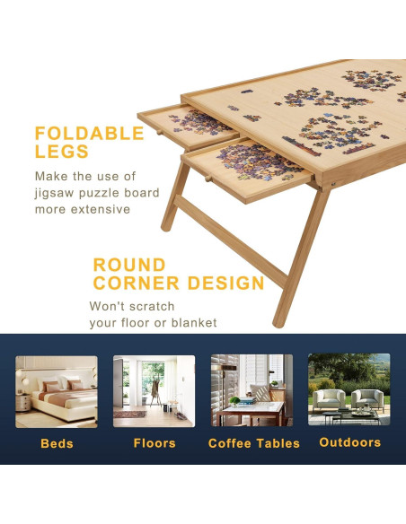 Mesa de Rompecabezas Plegable TEAKMAMA 1500 Piezas Natural