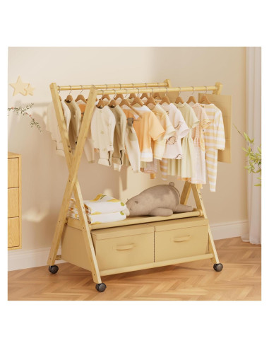 Perchero de Bambú para Niños Amazer con Ruedas 88x52cm