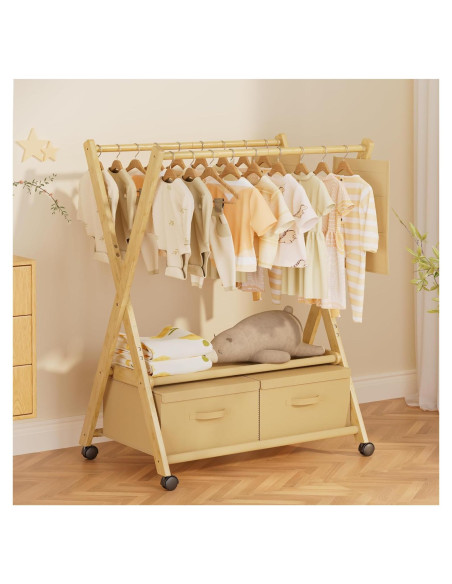 Perchero de Bambú para Niños Amazer con Ruedas 88x52cm