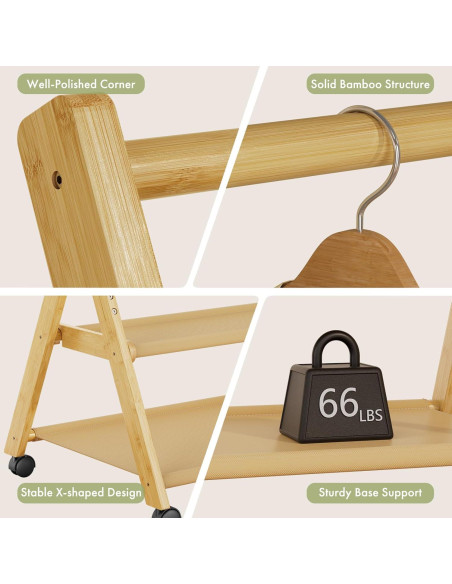 Perchero de Bambú para Niños Amazer con Ruedas 88x52cm