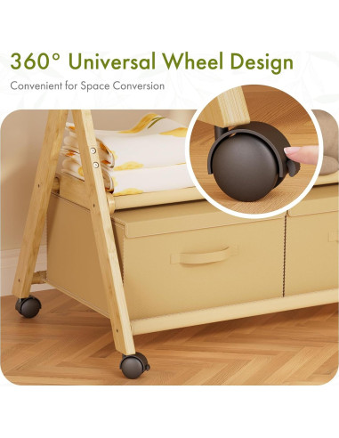 Perchero de Bambú para Niños Amazer con Ruedas 88x52cm