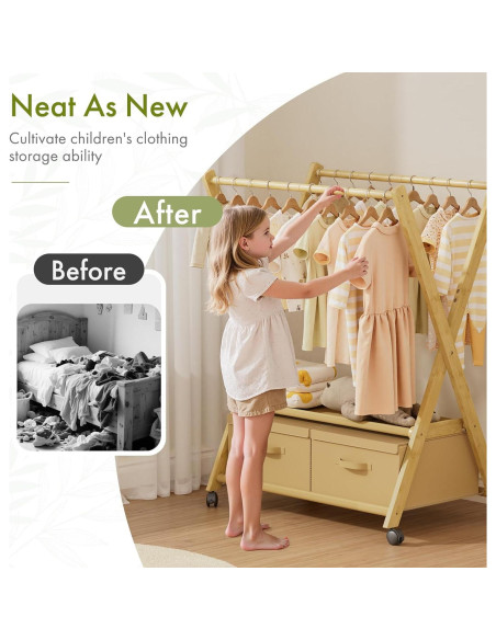 Perchero de Bambú para Niños Amazer con Ruedas 88x52cm