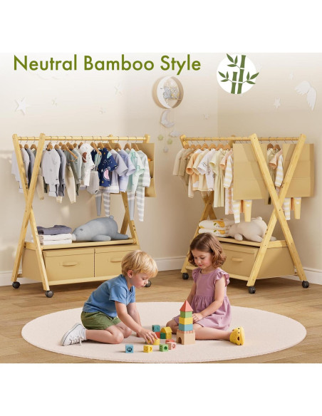 Perchero de Bambú para Niños Amazer con Ruedas 88x52cm