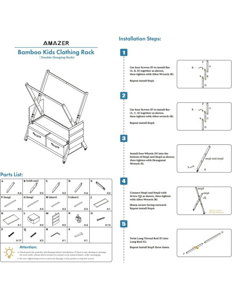 Perchero de Bambú para Niños Amazer con Ruedas 88x52cm