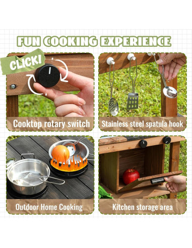 Cocina de Madera para Niños WOODENFUN con Fregadero y Ruedas