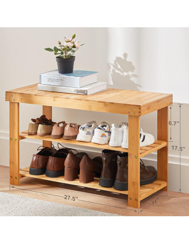 Banco de Zapatos de Bambú Pipishell 3 Niveles 136kg