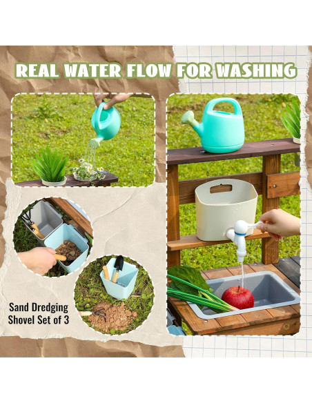 Cocina de Madera para Niños WOODENFUN con Fregadero y Ruedas