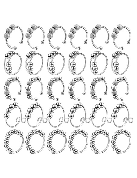 Yinkin 30 Anillos Antiestrés Ajustables de Acero Inoxidable Plata