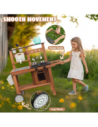 Cocina de Madera para Niños WOODENFUN con Fregadero y Ruedas