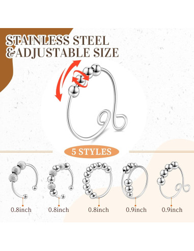Yinkin 30 Anillos Antiestrés Ajustables de Acero Inoxidable Plata