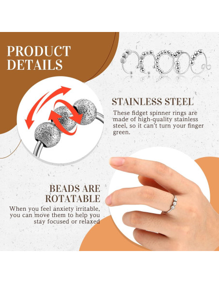 Yinkin 30 Anillos Antiestrés Ajustables de Acero Inoxidable Plata