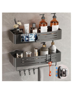 Caddy de Ducha Voldra con Ventosa, 2 Estantes Gris Mate