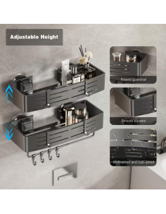 Caddy de Ducha Voldra con Ventosa, 2 Estantes Gris Mate 2