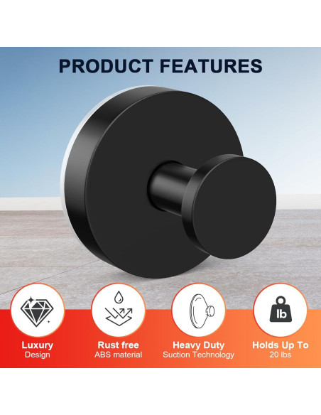 Ganchos de Ventosa Canareen 2 pcs Negro Acero Inoxidable