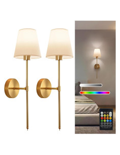 Juego de 2 Apliques de Pared Inalámbricos ZEAYUM Dorados LED