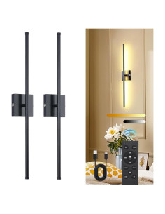 Juego de 2 Apliques de Pared LED Recargables TPSHPTS Negro