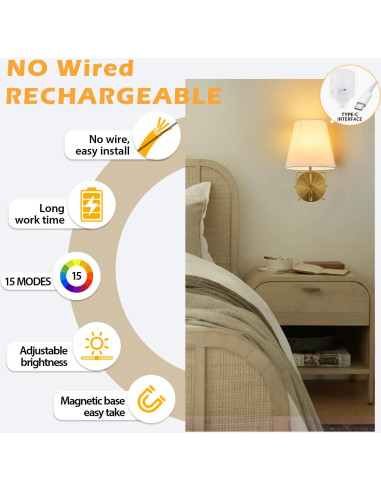 Aplique de Pared Inalámbrico PASSICA Set de 2 LED Recargables