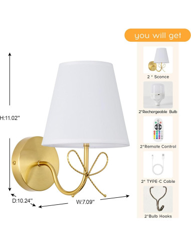 Aplique de Pared Inalámbrico PASSICA Set de 2 LED Recargables