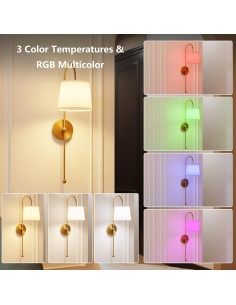 Juego de 2 Apliques de Pared Inalámbricos Dorados RGB 2