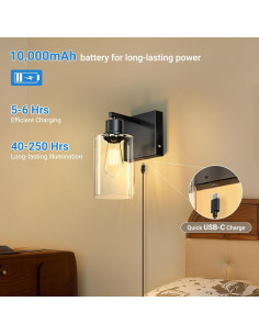 Juego de 2 Apliques de Pared Recargables Kimjo Negro 2