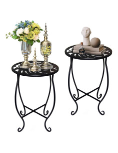 Mesas Laterales Redondas Aonagi, Paquete de 2, Metal Negro