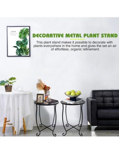 Mesas Laterales Redondas Aonagi, Paquete de 2, Metal Negro