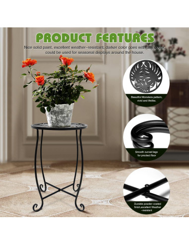 Mesas Laterales Redondas Aonagi, Paquete de 2, Metal Negro