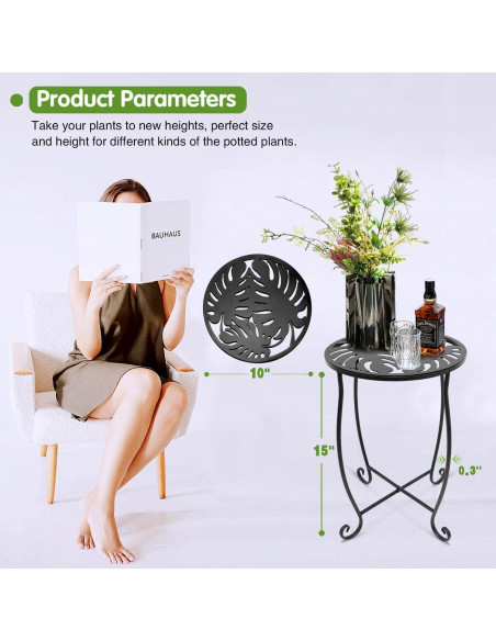 Mesas Laterales Redondas Aonagi, Paquete de 2, Metal Negro