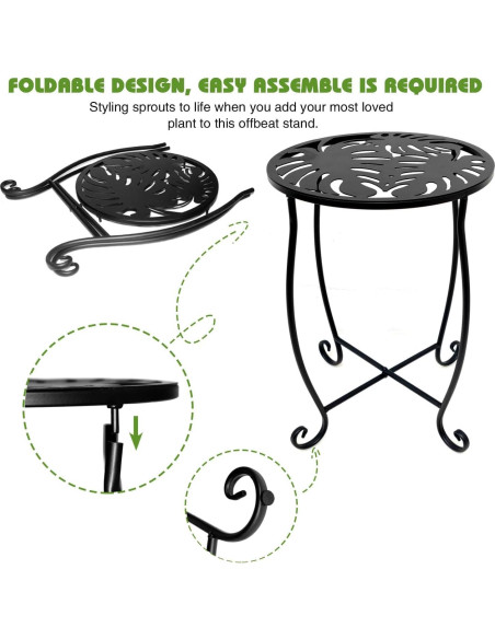 Mesas Laterales Redondas Aonagi, Paquete de 2, Metal Negro