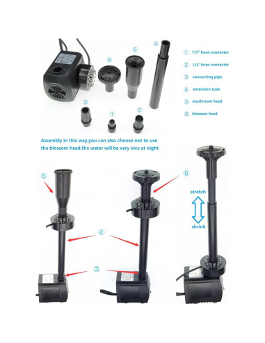 Bomba de Agua Lewisia 15W con 12 Luces LED y Cabezal Negro