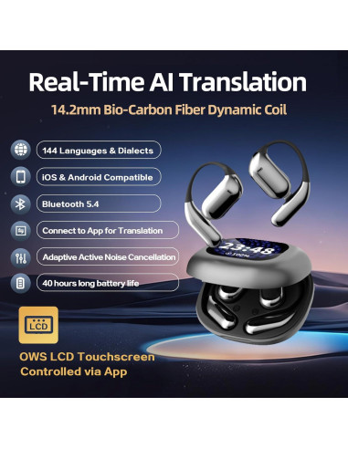 Auriculares de Traducción AI Miniso, Bluetooth 5.4, Pantalla Táctil